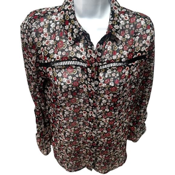 Kut From the‎ Kloth Dark Floral Print Long Sleeve Button Down Blouse Feminine - Picture 1 of 8